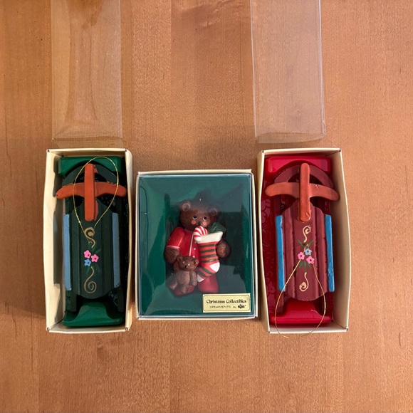 Other - Teddy Bear and 2 Sleds Vintage Wood